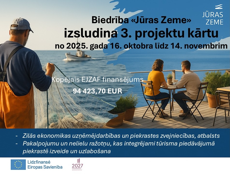 Biedrība “Jūras Zeme” izsludina projektu konkursa 3. kārtu Saulkrastu pilsētai un pagastam un Carnikavas pagastam